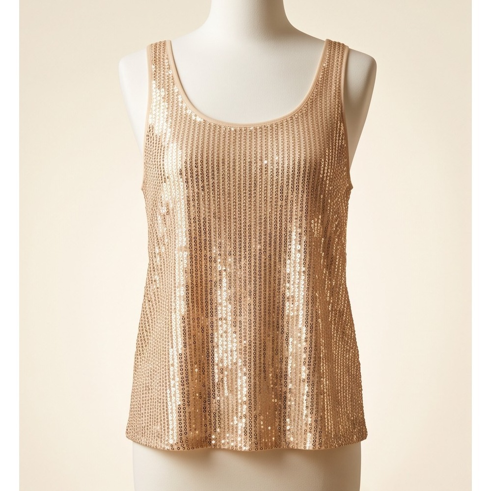 Gold Sequin Scoop Neck Sleeveless Pullover‎ Tank Top Plus 5XL